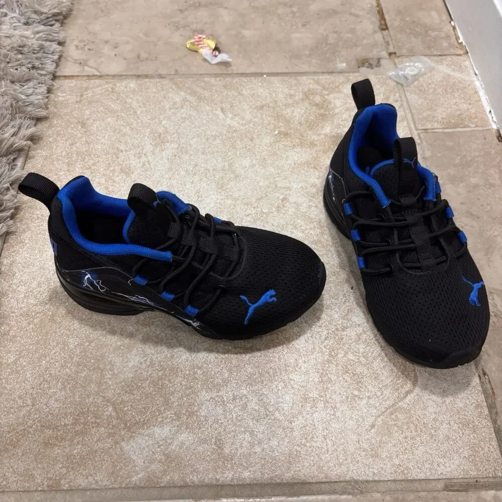 Puma Wired Run Slip On AC+ Kids 11.5C Black Blue Lightning Sneakers 379038-01